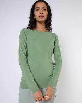 fig Crew-Neck Sweatshirt with Ribbed Hemline-picture-31