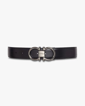 Salvatore Ferragamo Men's Double Gancini Buckle Reversible Leather Belt Black/Hickory