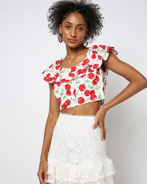 Forever 21 cherry hot sale print crop top