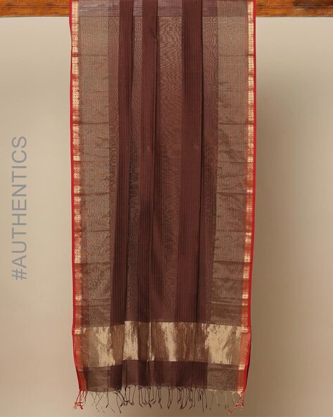 Handloom Pure Maheshwari Tissue Dupatta with Zari Border Price in India