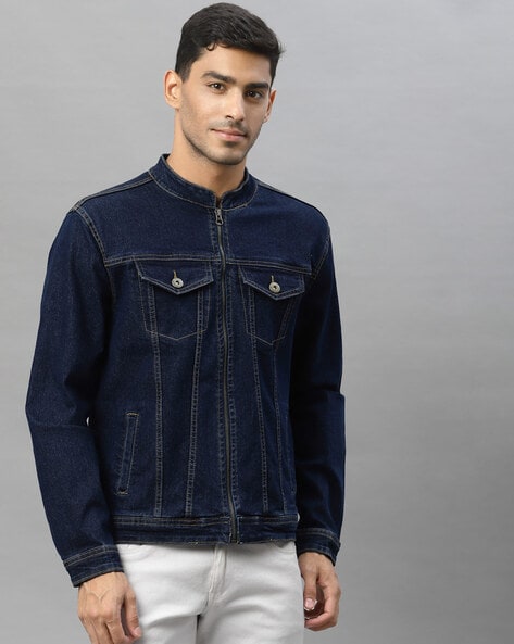 Denim jacket zipper front sale