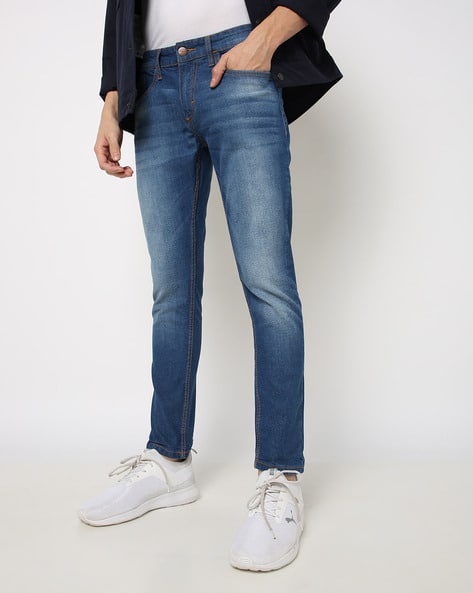 Ketch Men Mid-Wash Skinny Fit Jeans with Whiskers