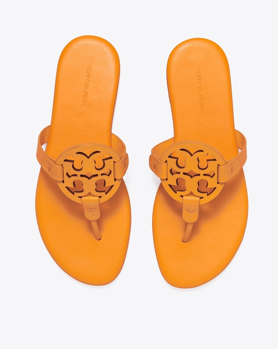 Buy Tory Burch Laser-Cut Miller Flat Sandals | Orange Citrine Color Women |  AJIO LUXE