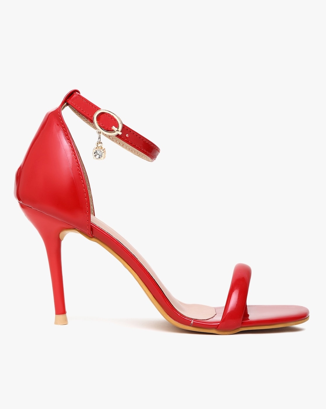 Red strappy sandals mid heel new arrivals