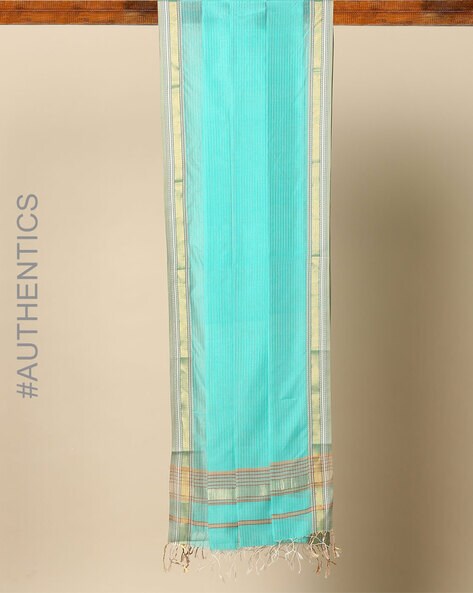 Handloom Pure Maheshwari Silk Mercerised Cotton Pin Stripes Dupatta Price in India