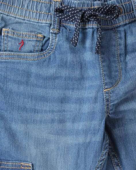Lightly Washed Cargo Jeans with Drawstring Fastening view 3