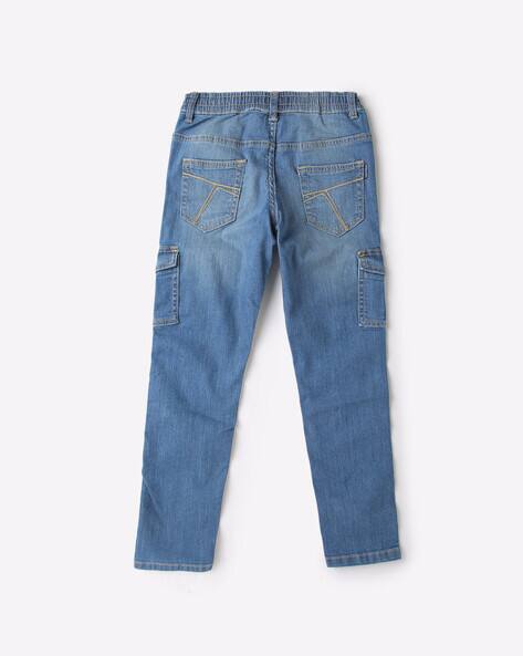 Lightly Washed Cargo Jeans with Drawstring Fastening view 2