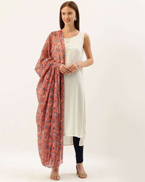 Floral Print Cotton Dupatta with Tassels Price in India