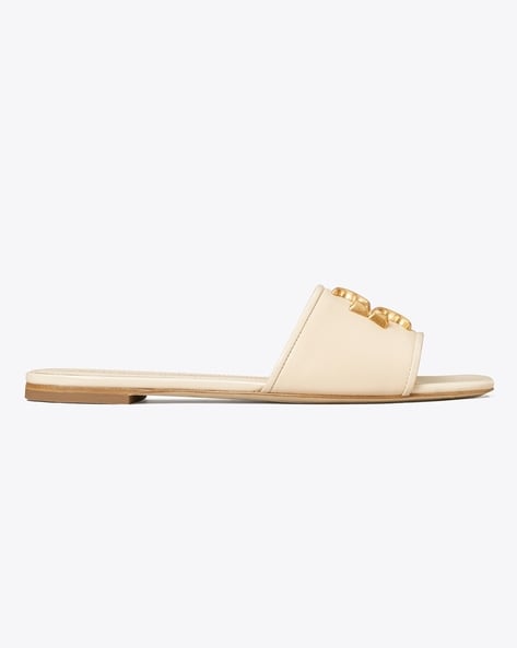 Buy Tory Burch Eleanor Slides with Logo Accent, Cream Color Women