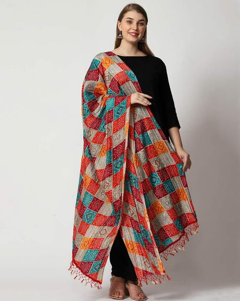 Checked Dupatta with Tassels Price in India