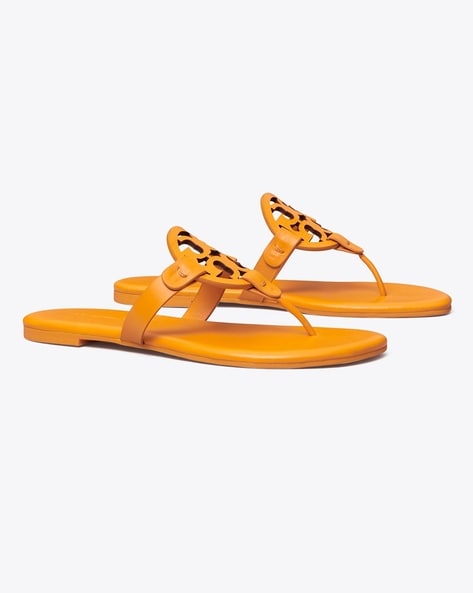 Buy Tory Burch Laser-Cut Miller Flat Sandals | Mustard Yellow Color Women |  AJIO LUXE