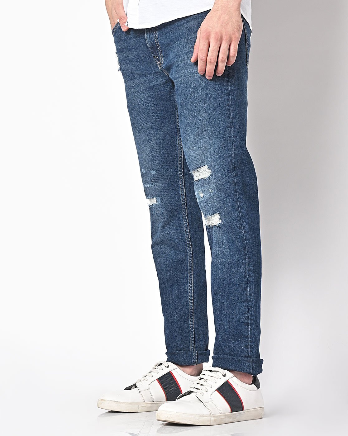 Men Slim Fit Simply Ripped Jeans - Blue | Ripped jeans men, White jeans men,  Slim fit ripped jeans