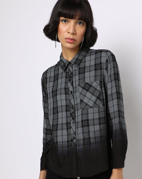 Grey checked shirt womens sale