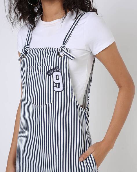 Striped Slim Fit Dungaree Dress