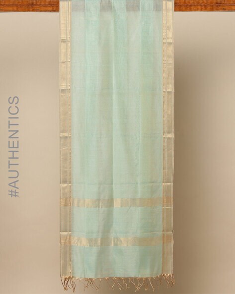 Handloom Pure Maheshwari Silk Merserised Cotton and Tissue Dupatta with Zari Rich Border Price in India