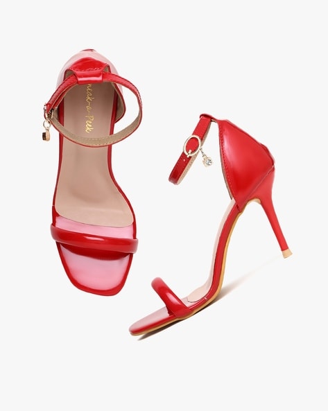 Red open toe best sale heels with ankle strap