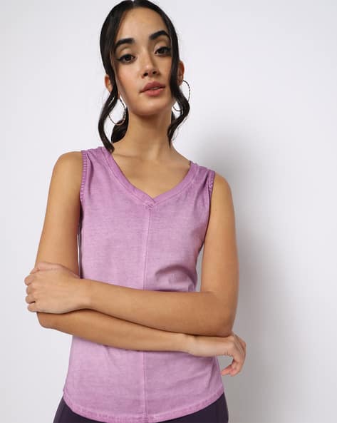 Textured V-neck Cotton Top