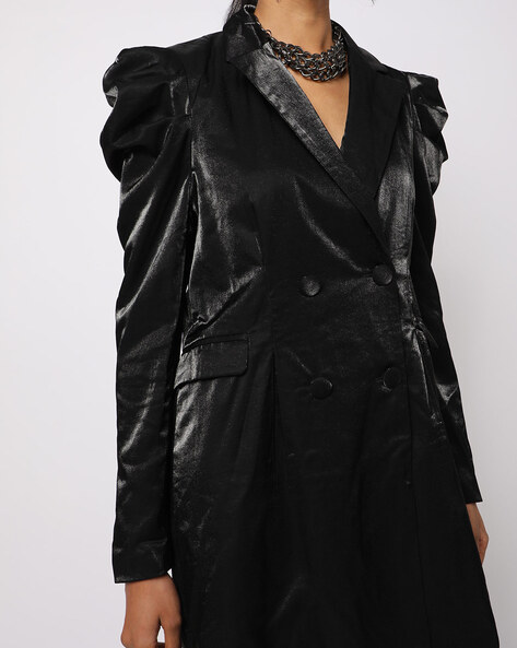 Black puff sleeve outlet button up blazer dress