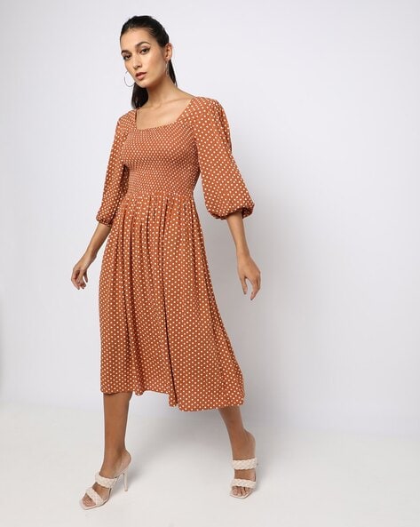 Polka dot tan clearance dress