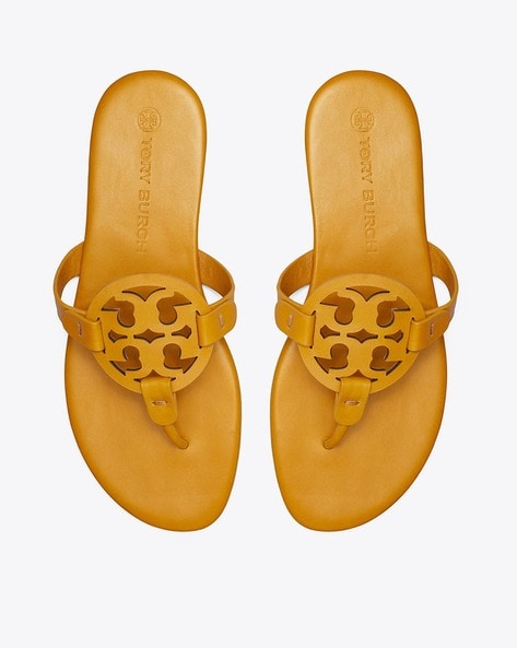 Buy Tory Burch Laser-Cut Miller Flat Sandals | Mustard Yellow Color Women |  AJIO LUXE