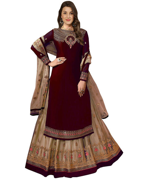 Embellished Semi-Stitched Anarkali Dress Material Price in India