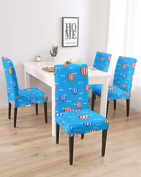 cortina eyelet curtain Pack of 4 Graphic Print Chair Slip Covers-picture-35