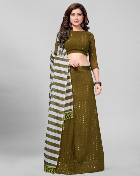 Olive Green Readymade Designer Lehenga Choli Set