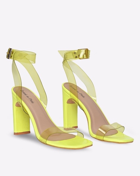 Nicely Pad Lock Chain Strap High Heels Metal Toe Tip Shoes Yellow | eBay