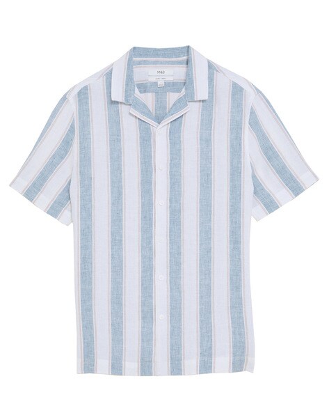 shopmartzpr Old Money Striped Blue Linen Shirt S