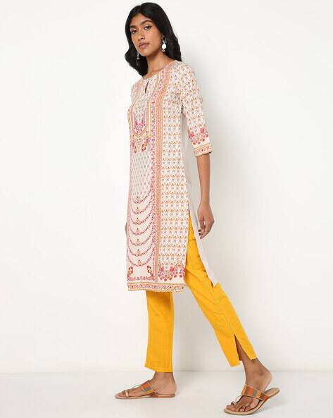 Straight Kurta W Brand Ladies Kurtis Printed Round-Neck Straight Kurta
