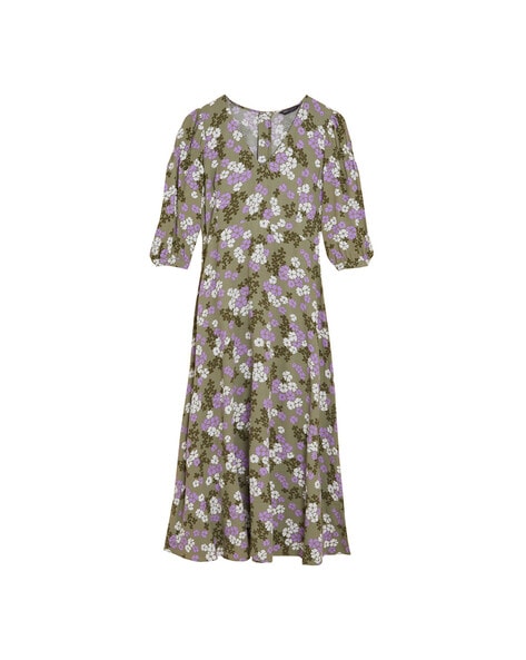 Marks and Spencer Floral Print Frill Sleeve Swing MIDI Dress M&S