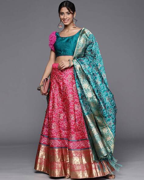 Premium Banarasi Brocade Fabric with Cotton Inner, Cancan Semi stitches Lehenga  choli & Dupatta