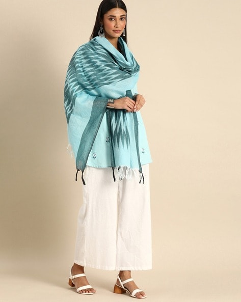 Ikat Printed Dupatta with Tassels Price in India