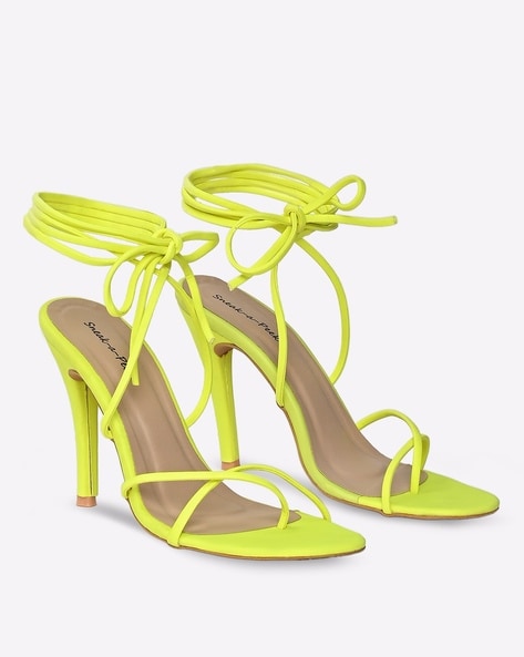 Lime Green Square Toe Curved Heel Strappy Sandals | PrettyLittleThing IRE