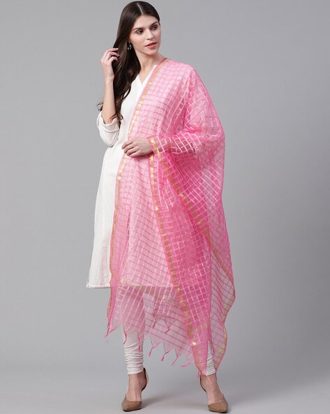 Checked Dupatta with Tassels Price in India