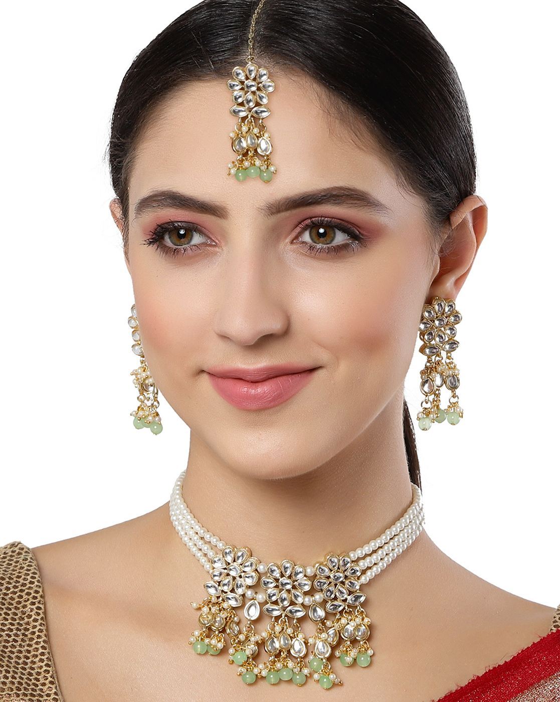 Kundan Polki Bollywood Indian Jewelry Bridal Choker Necklace Set Green  Tikka | eBay