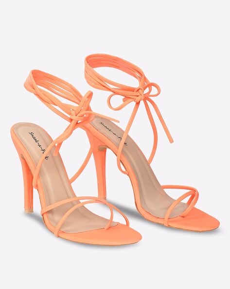 Orange Pu Square Toed Barely There Highheel Sandals | PrettyLittleThing