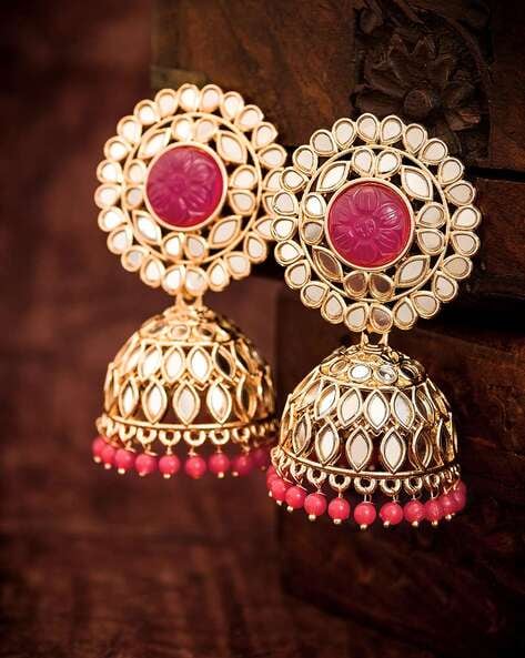 Buy Priyaasi Women Red Beads Kundan Gold Plated Jhumka Earrings Online at  Best Price | Distacart