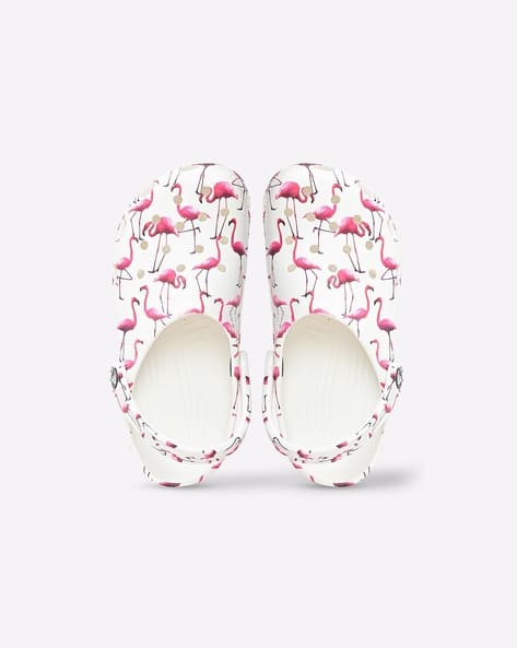 Crocs Freesail White Flamingo Crocs Printed Round-Toe Slingback Clogs
