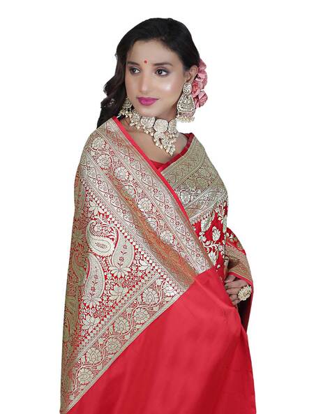 Buy Blush Pink Pure Banarasi Handloom Khaddi Georette Meenakari Saree -  Truth Fab