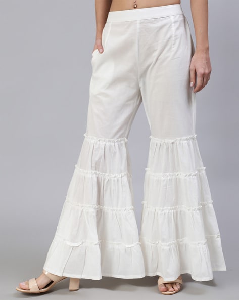 Buy Mandira Wirk Off White Textured Cotton Panelled Sharara Pants Online   Aza Fashions