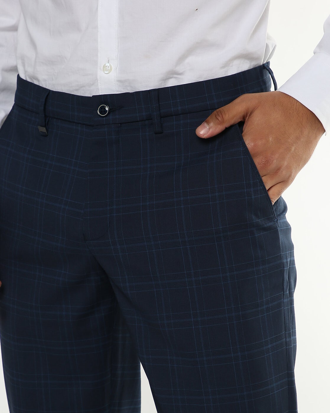 Cropped Stretch Trousers in Blue  Roman Originals UK
