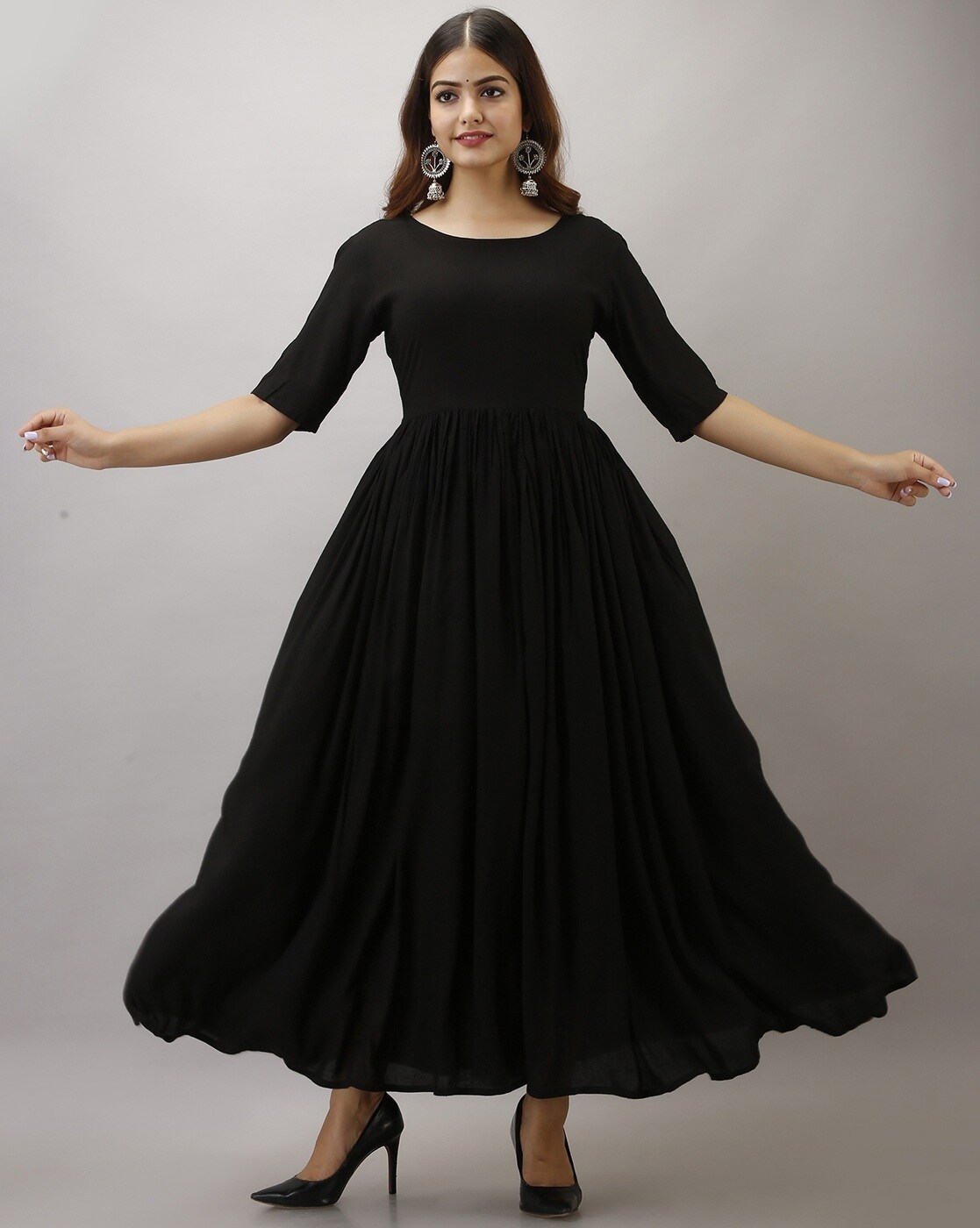 black plain anarkali kurta