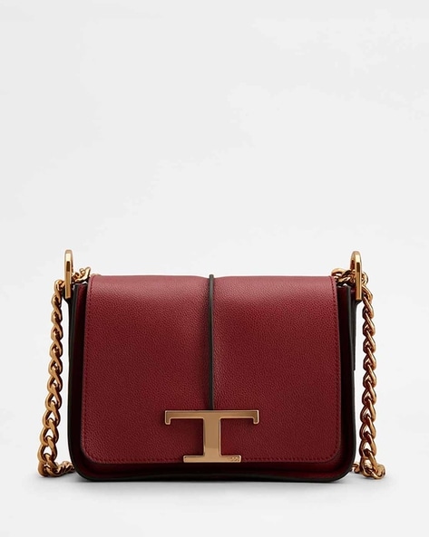 Buy Tod's Timeless Leather Mini Crossbody Bag, Maroon Color Women