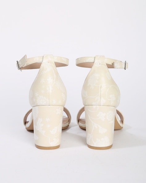 London Rebel Wide Fit Embellished Bridal Block Heel Sandal In Ivory-white |  ModeSens