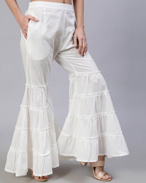 White Ruffled Palazzo Pants