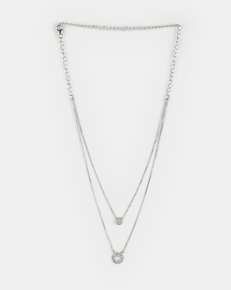 Obi Heart Charm Double Row Silver Layered Pendant Necklace | Oliver Bonas