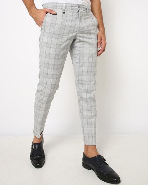 Buy Men Grey Check Slim Fit Formal Trousers Online  627966  Peter England