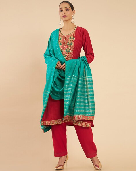 Embroidered 3-Piece Unstitched Dress Material Price in India