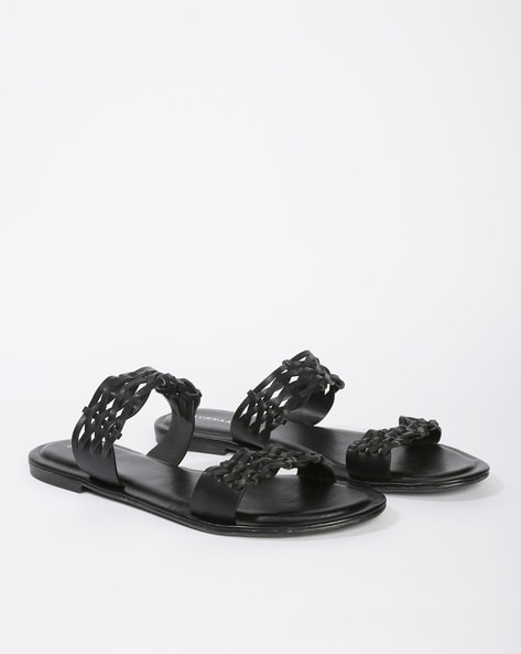 Buy Black Flat Sandals for Women by LEEMON Online | Ajio.com